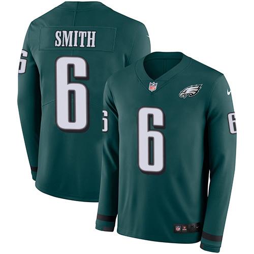 Philadelphia Eagles #6 DeVonta Smith Green Team Color Stitched NFL Limited Therma Long Sleeve Jersey