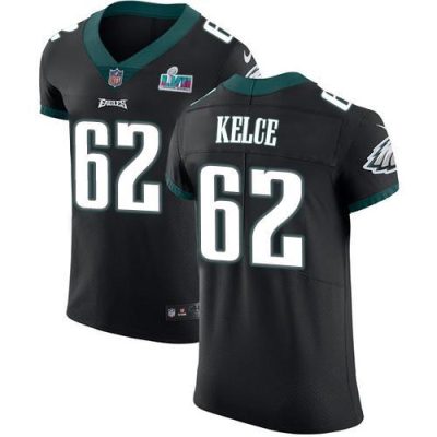 Philadelphia Eagles #62 Jason Kelce Black Super Bowl LVII Patch Alternate Stitched NFL Vapor Untouchable Elite Jersey