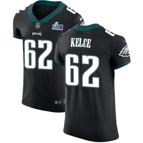 Philadelphia Eagles #62 Jason Kelce Black Super Bowl LVII Patch Alternate Stitched NFL Vapor Untouchable Elite Jersey