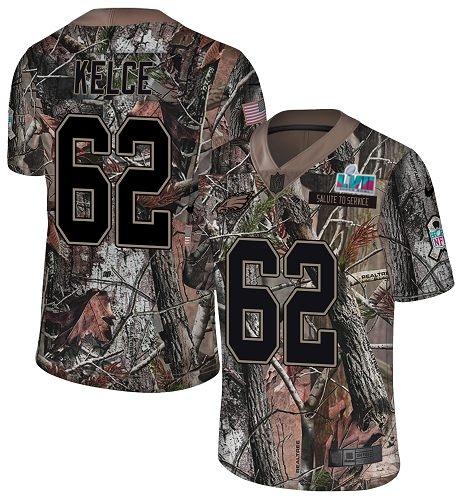 Philadelphia Eagles #62 Jason Kelce Camo Super Bowl LVII Patch Stitched NFL Limited Rush Realtree Jersey