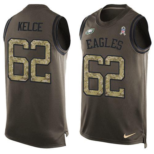Philadelphia Eagles #62 Jason Kelce Green Stitched NFL Limited Salute To Service Tank Top Jersey