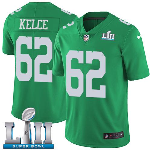 Philadelphia Eagles #62 Jason Kelce Green Super Bowl LII Stitched NFL Limited Rush Jersey