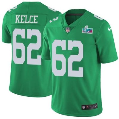 Philadelphia Eagles #62 Jason Kelce Green Super Bowl LVII Patch Stitched NFL Limited Rush Jersey