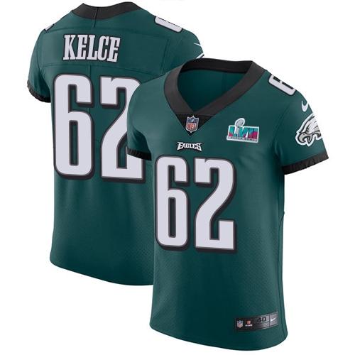Philadelphia Eagles #62 Jason Kelce Green Team Color Super Bowl LVII Patch Stitched NFL Vapor Untouchable Elite Jersey