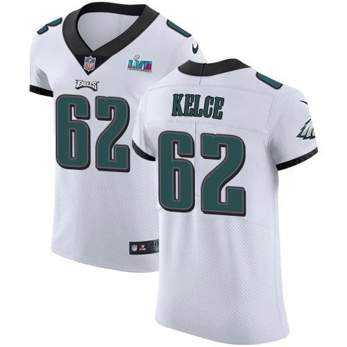 Philadelphia Eagles #62 Jason Kelce White Super Bowl LVII Patch Stitched NFL New Elite Jersey