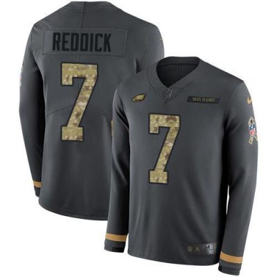 Philadelphia Eagles #7 Haason Reddick Anthracite Salute To Service Stitched NFL Limited Therma Long Sleeve Jersey