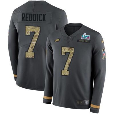 Philadelphia Eagles #7 Haason Reddick Anthracite Salute To Service Super Bowl LVII Patch Stitched NFL Limited Therma Long Sleeve Jersey