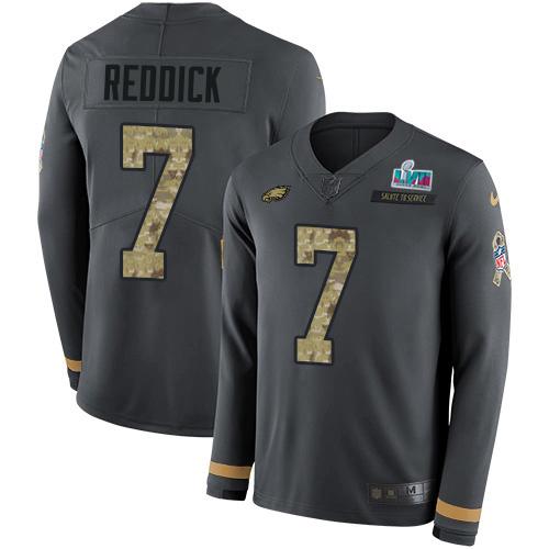 Philadelphia Eagles #7 Haason Reddick Anthracite Salute To Service Super Bowl LVII Patch Stitched NFL Limited Therma Long Sleeve Jersey