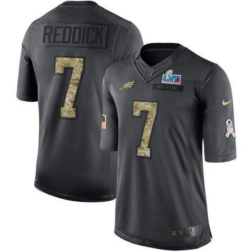 Philadelphia Eagles #7 Haason Reddick Black Super Bowl LVII Patch Stitched NFL Limited 2016 Salute To Service Jersey