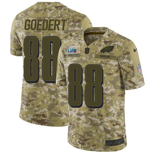 Philadelphia Eagles #88 Dallas Goedert Camo Super Bowl LVII Patch Stitched NFL Limited 2018 Salute To Service Jersey