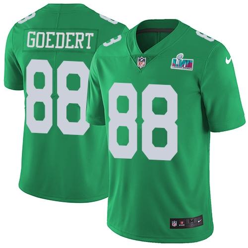 Philadelphia Eagles #88 Dallas Goedert Green Super Bowl LVII Patch Stitched NFL Limited Rush Jersey