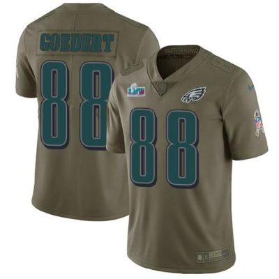 Philadelphia Eagles #88 Dallas Goedert Olive Super Bowl LVII Patch Stitched NFL Limited 2017 Salute To Service Jersey