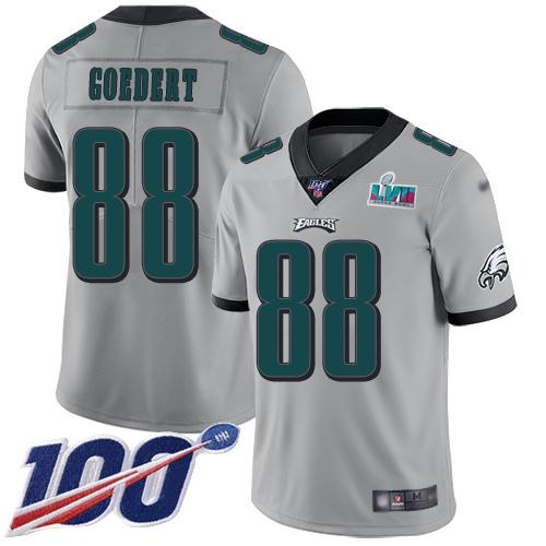 Philadelphia Eagles #88 Dallas Goedert Silver Super Bowl LVII Patch Stitched NFL Limited Inverted Legend 100th Season Jersey