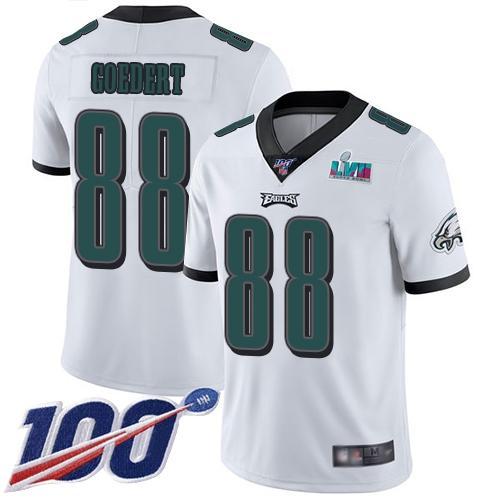 Philadelphia Eagles #88 Dallas Goedert White Super Bowl LVII Patch Stitched NFL 100th Season Vapor Limited Jersey