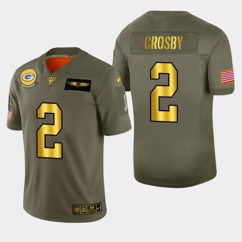 Nike Green Bay Packers #2 Mason Crosby Olive Gold 2019 Salute to Service 100 Limited Jersey