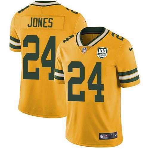 Nike Green Bay Packers #24 Josh Jones Yellow 100th Season Stitched Limited Rush Jersey