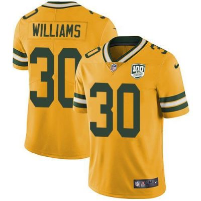 Nike Green Bay Packers #30 Jamaal Williams Yellow 100th Season Stitched Limited Rush Jersey