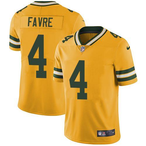 Nike Green Bay Packers #4 Brett Favre Yellow Stitched Limited Rush Jersey