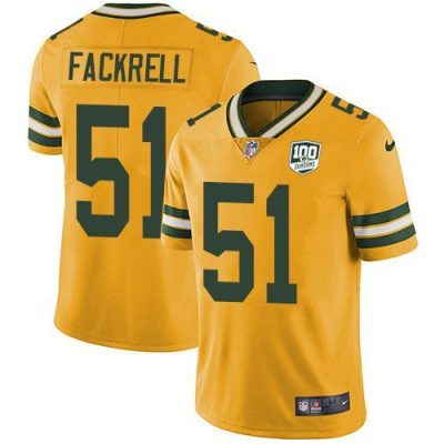 Nike Green Bay Packers #51 Kyler Fackrell Yellow 100th Season Stitched Limited Rush Jersey