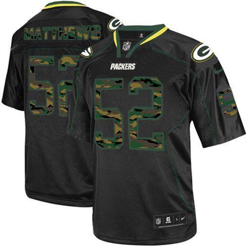 Nike Green Bay Packers #52 Clay Matthews Black Stitched Elite Camo Fashion Jersey
