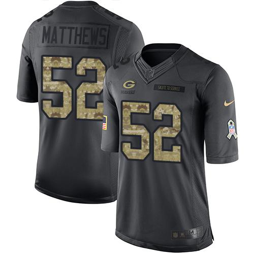 Nike Green Bay Packers #52 Clay Matthews Black Stitched Limited 2016 Salute To Service Jersey