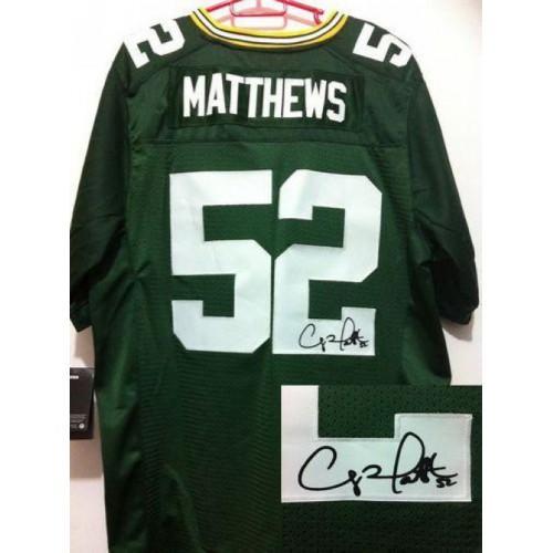 Nike Green Bay Packers #52 Clay Matthews Green Team Color Stitched Elite Autographed Jersey