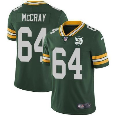 Nike Green Bay Packers #64 Justin McCray Green Team Color 100th Season Stitched Vapor Untouchable Limited Jersey