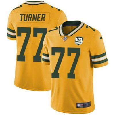 Nike Green Bay Packers #77 Billy Turner Yellow 100th Season Stitched Limited Rush Jersey