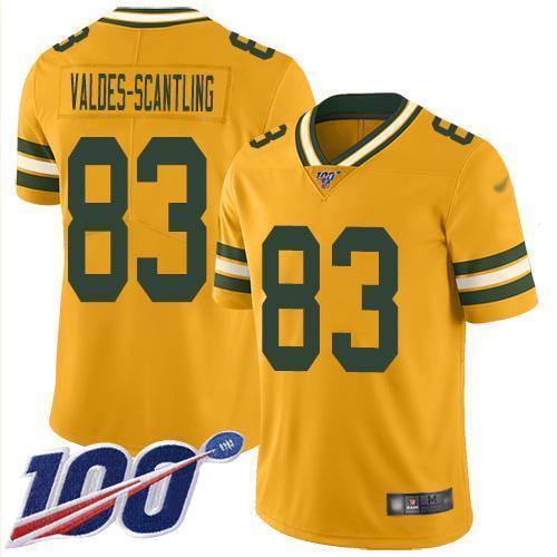 Nike Green Bay Packers #83 Marquez Valdes-Scantling Gold Stitched Limited Inverted Legend 100th Season Jersey