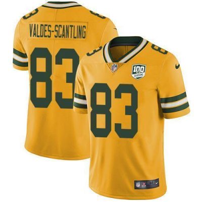 Nike Green Bay Packers #83 Marquez Valdes-Scantling Yellow 100th Season Stitched Limited Rush Jersey