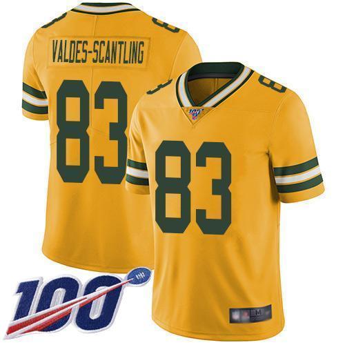 Nike Green Bay Packers #83 Marquez Valdes-Scantling Yellow Stitched Limited Rush 100th Season Jersey