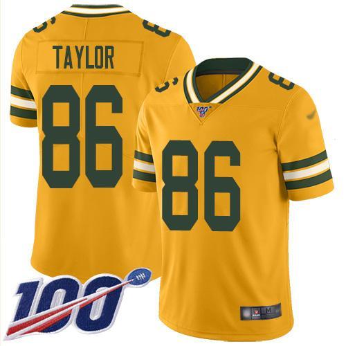 Nike Green Bay Packers #86 Malik Taylor Gold Stitched Limited Inverted Legend 100th Season Jersey