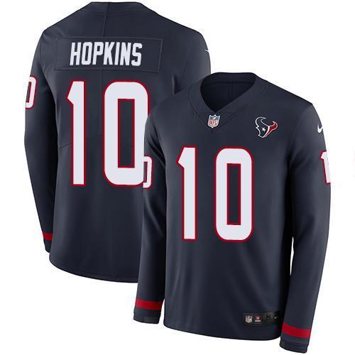 Nike Houston Texans #10 DeAndre Hopkins Navy Blue Team Color Stitched NFL Limited Therma Long Sleeve Jersey