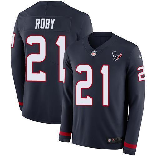 Nike Houston Texans #21 Bradley Roby Navy Blue Team Color Stitched NFL Limited Therma Long Sleeve Jersey