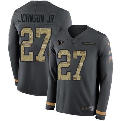 Nike Houston Texans #27 Duke Johnson Jr Anthracite Salute to Service Stitched NFL Limited Therma Long Sleeve Jersey