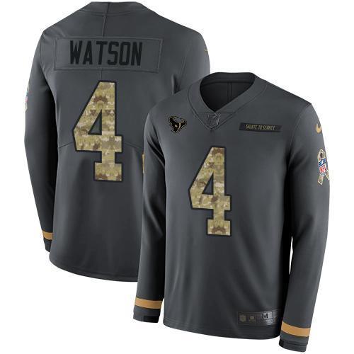 Nike Houston Texans #4 Deshaun Watson Anthracite Salute to Service Stitched NFL Limited Therma Long Sleeve Jersey