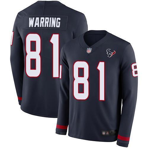 Nike Houston Texans #81 Kahale Warring Navy Blue Team Color Stitched NFL Limited Therma Long Sleeve Jersey