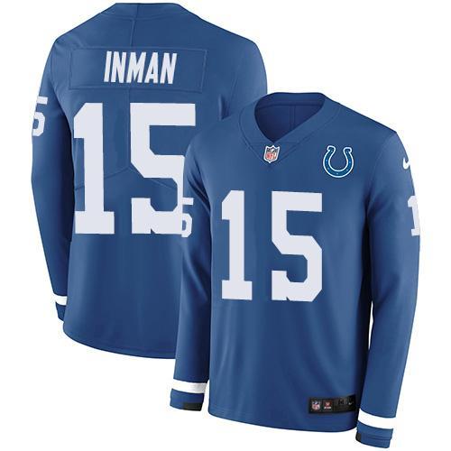Nike Indianapolis Colts #15 Dontrelle Inman Royal Blue Team Color Stitched NFL Limited Therma Long Sleeve Jersey