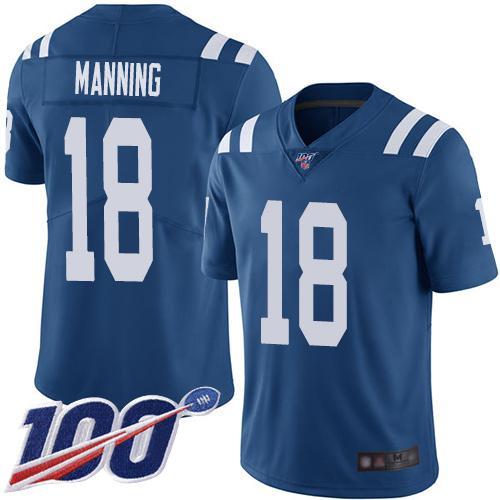 Nike Indianapolis Colts #18 Peyton Manning Royal Blue Team Color Stitched NFL 100th Season Vapor Limited Jersey