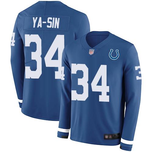 Nike Indianapolis Colts #34 Rock Ya-Sin Royal Blue Team Color Stitched NFL Limited Therma Long Sleeve Jersey