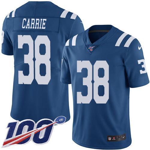 Nike Indianapolis Colts #38 T.J. Carrie Royal Blue Stitched NFL Limited Rush 100th Season Jersey