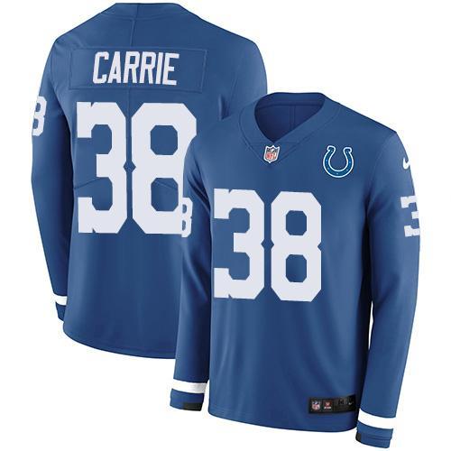 Nike Indianapolis Colts #38 T.J. Carrie Royal Blue Team Color Stitched NFL Limited Therma Long Sleeve Jersey