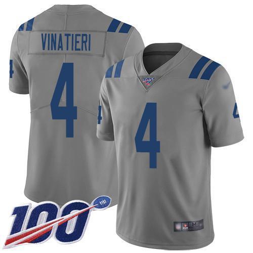 Nike Indianapolis Colts #4 Adam Vinatieri Gray Stitched NFL Limited Inverted Legend 100th Season Jersey