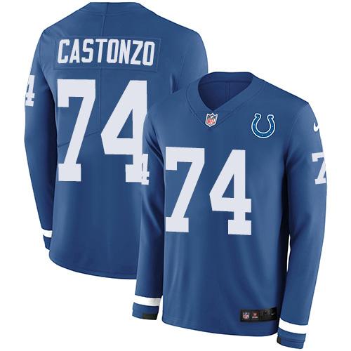 Nike Indianapolis Colts #74 Anthony Castonzo Royal Blue Team Color Stitched NFL Limited Therma Long Sleeve Jersey