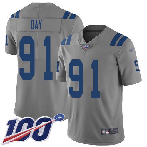 Nike Indianapolis Colts #91 Sheldon Day Gray Stitched NFL Limited Inverted Legend 100th Season Jersey
