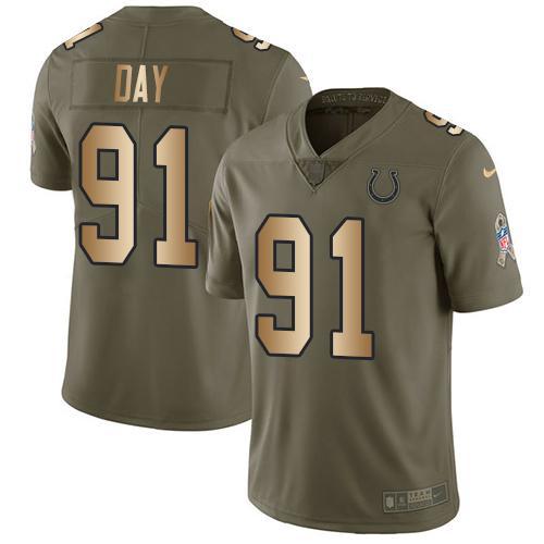 Nike Indianapolis Colts #91 Sheldon Day Olive/Gold Stitched NFL Limited 2017 Salute To Service Jersey