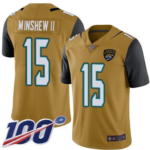 Nike Jacksonville Jaguars #15 Gardner Minshew II Gold Stitched NFL Limited Rush 100th Season Jersey