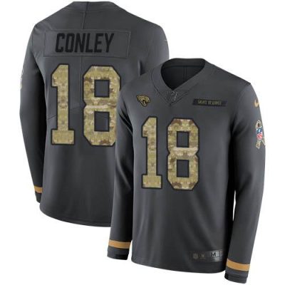 Nike Jacksonville Jaguars #18 Chris Conley Anthracite Salute to Service Stitched NFL Limited Therma Long Sleeve Jersey