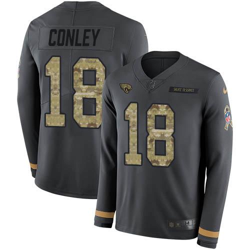 Nike Jacksonville Jaguars #18 Chris Conley Anthracite Salute to Service Stitched NFL Limited Therma Long Sleeve Jersey
