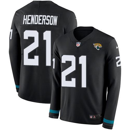 Nike Jacksonville Jaguars #21 C.J. Henderson Black Team Color Stitched NFL Limited Therma Long Sleeve Jersey